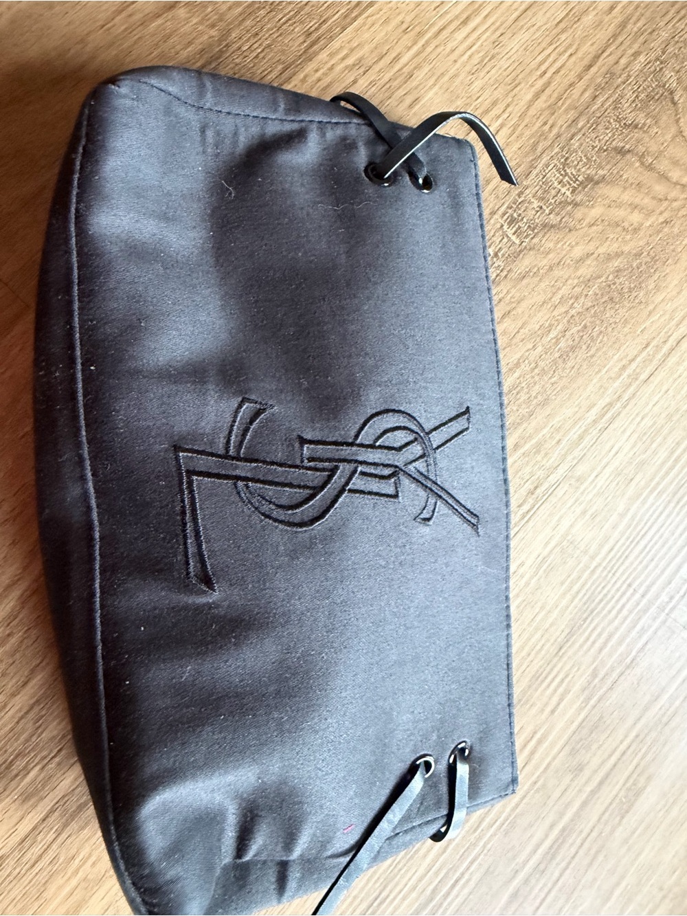 Yves Saint Laurent Black Satin Logo Pouch